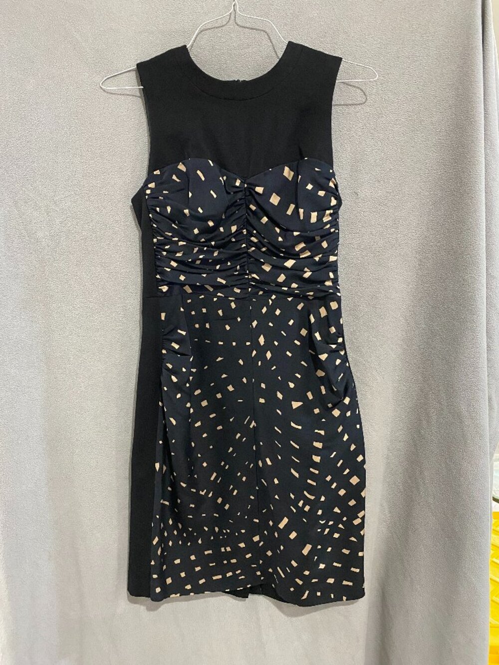 Trina Turk Silk Black Cocktail Dress Ruched Polka Dot Size 4